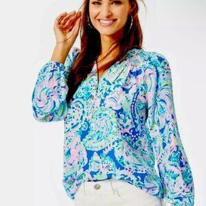 Lilly Pulitzer Elsa Silk Top Dream Team XXS
